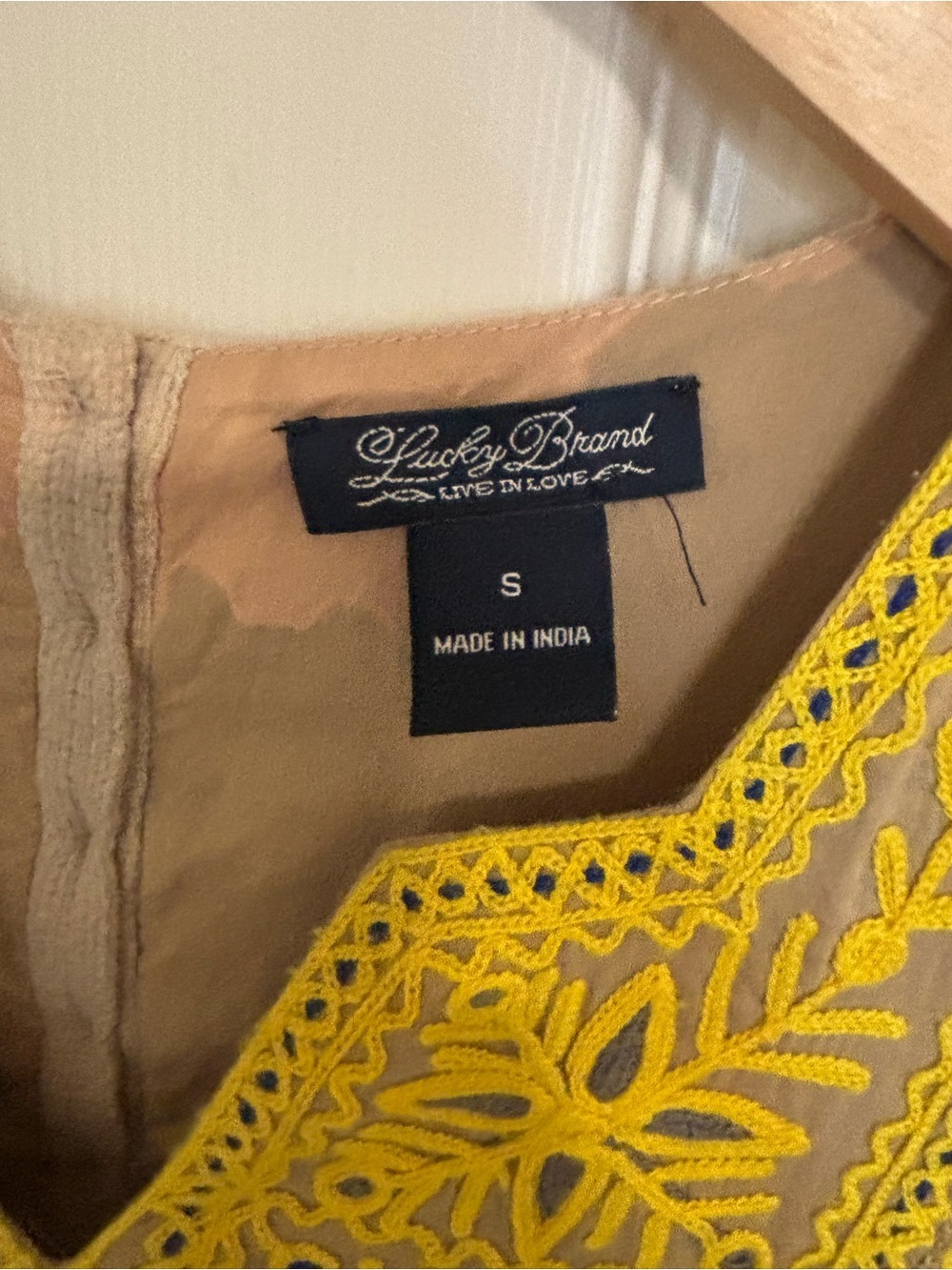 Lucky Brand Embroidered Boho Dress Small Beige Sleeveless V‑Neck Cotton Summer - Picture 5 of 10